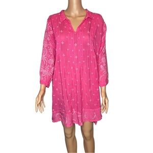 Johnny Was Marti Vera Tunic New Size XLarge Hot Pink Embroidered Boho